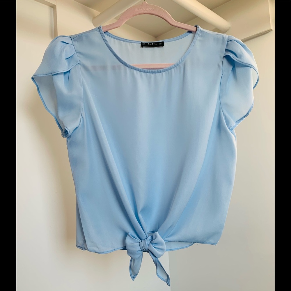 Fluff Sleeve Waist Bow Blouse